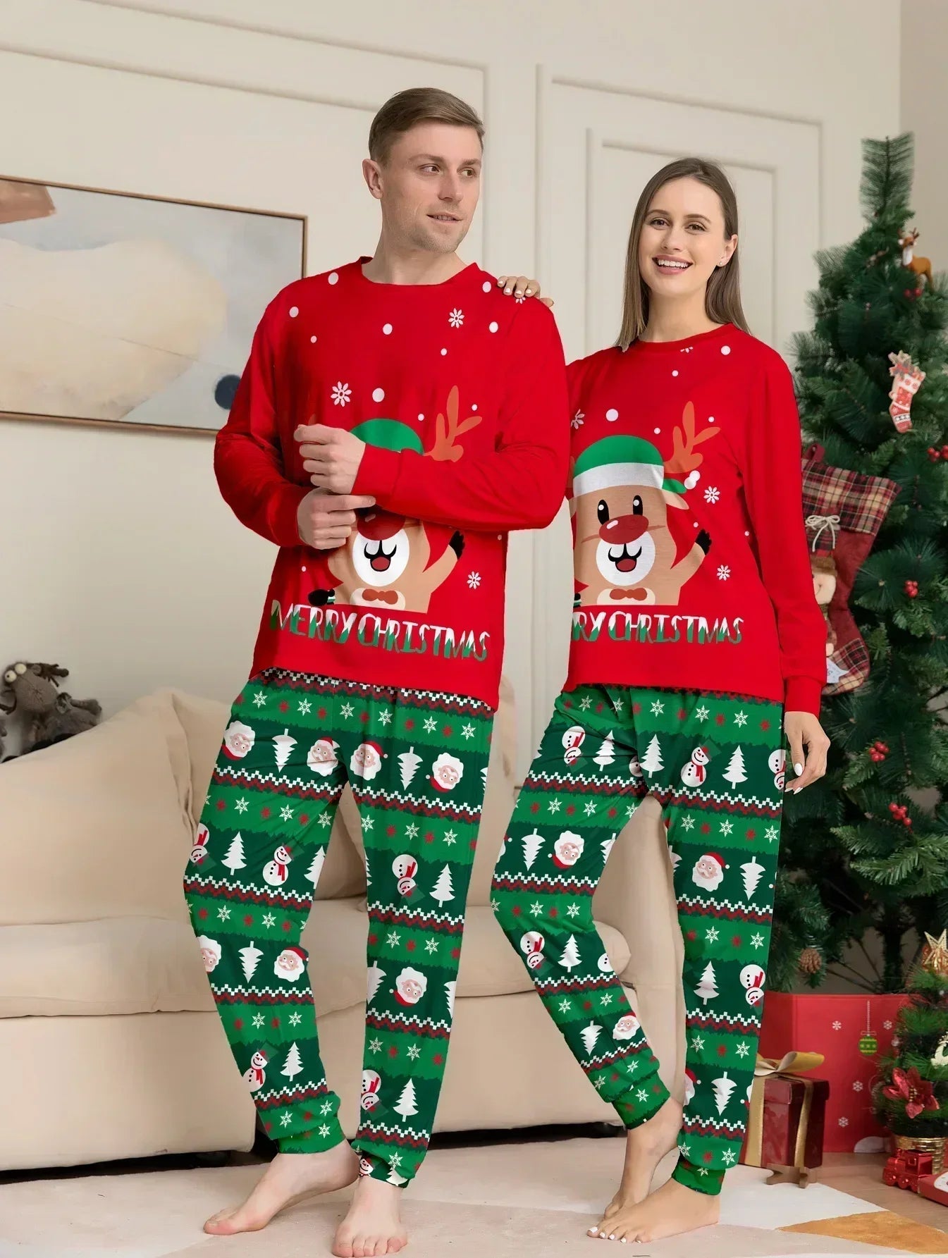 2025 Christmas Family Matching Pajamas Set Adults Kids New Year's Costumes Elk Print Full Sleeve 2 Pcs Suit Sleepwear Xmas Look