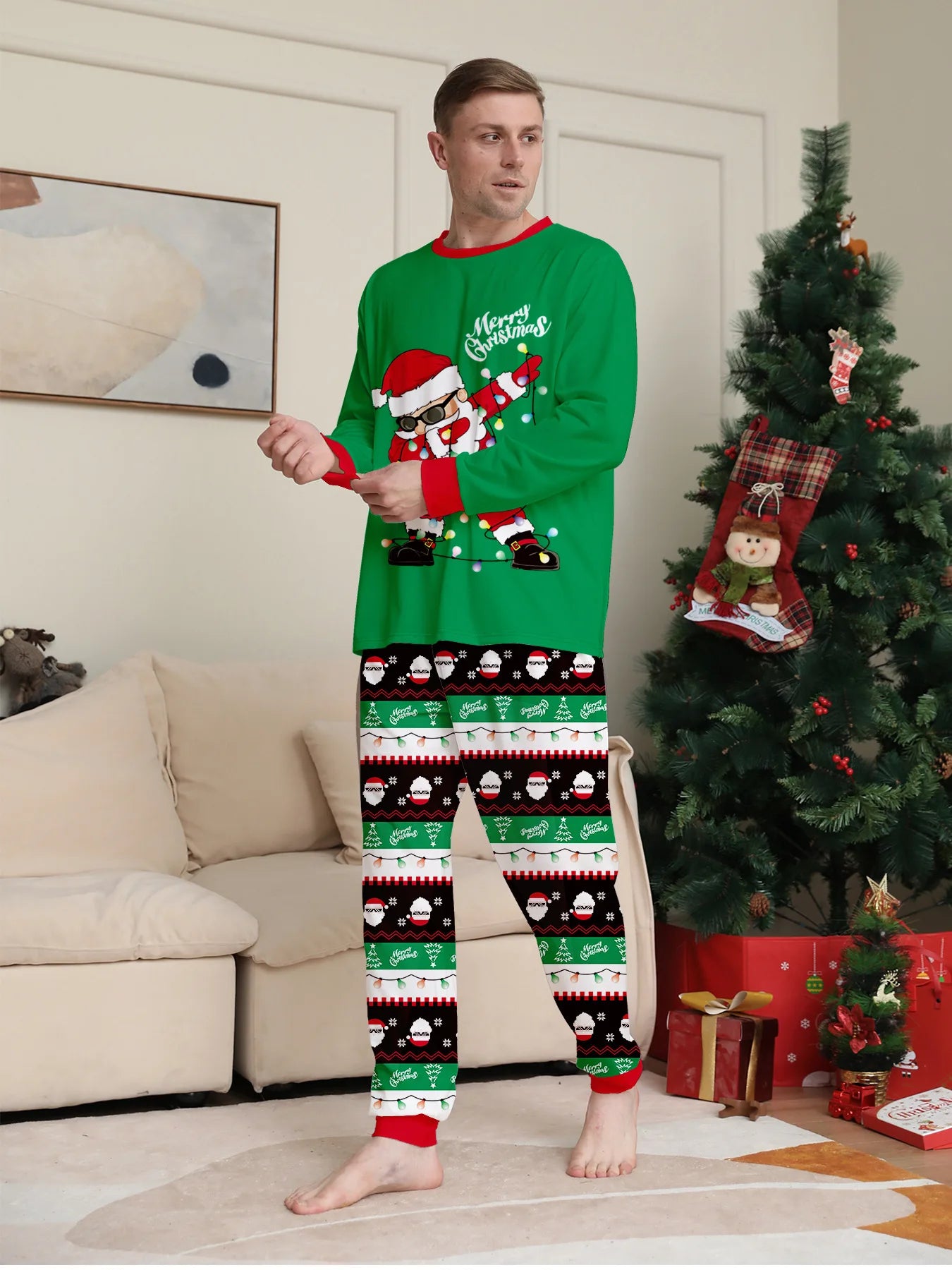 2025 Christmas Family Pajamas Set Santa Print Parent-child Matching Outfit Full Sleeve O Neck 2 Pcs Suit Sleepwear Xmas Look Pjs