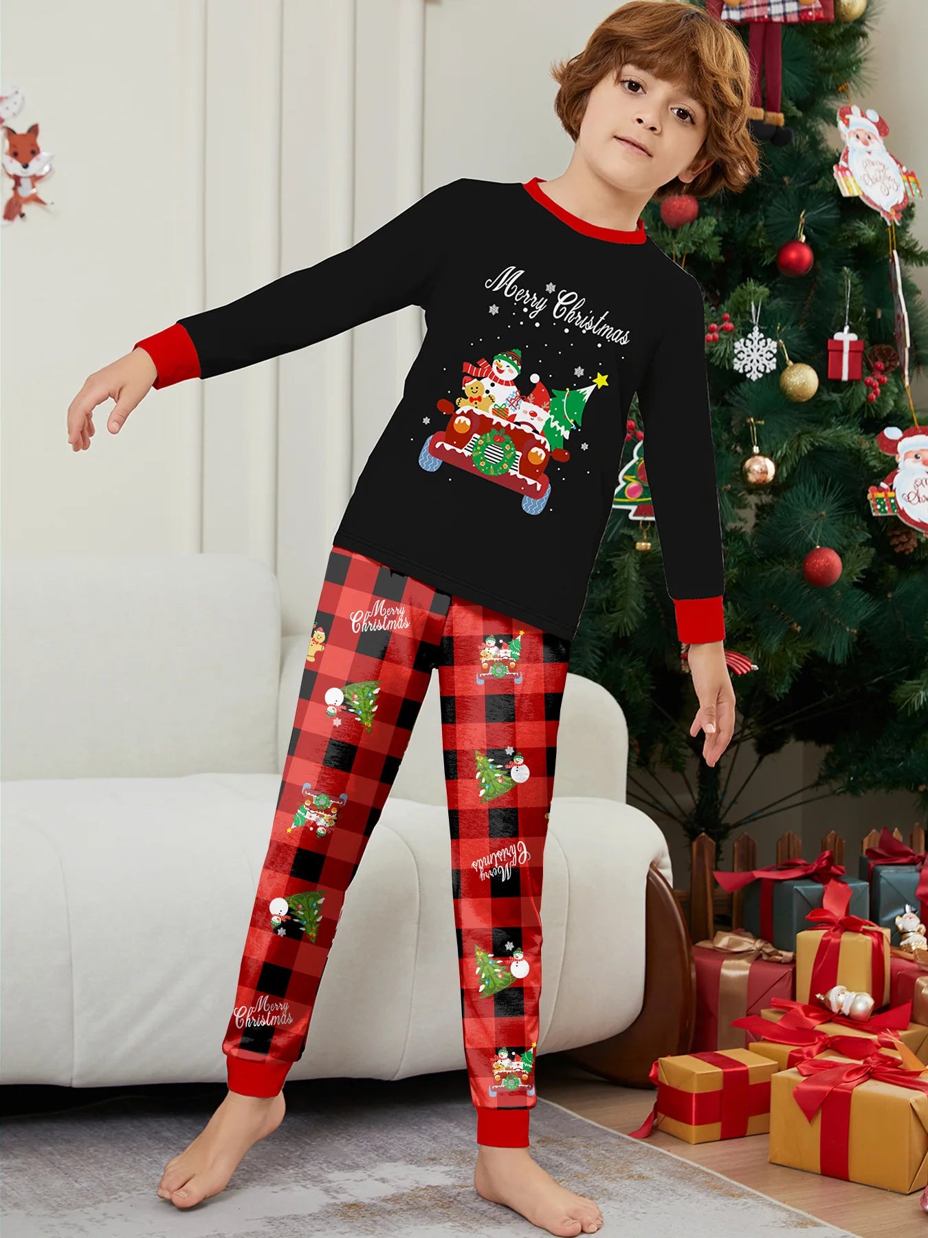 2026 New Year's Clothes Family Christmas Pajamas Set Adults Kids Matching Outfit Full Sleeve 2 Pcs Suit Baby&dog Romper Xmas Pjs