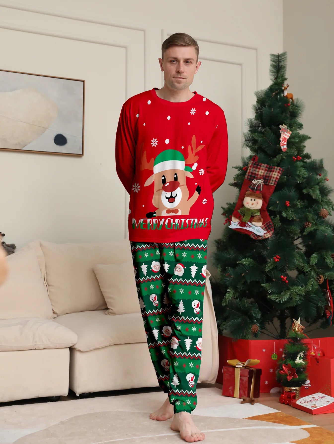 2025 Christmas Family Matching Pajamas Set Adults Kids New Year's Costumes Elk Print Full Sleeve 2 Pcs Suit Sleepwear Xmas Look