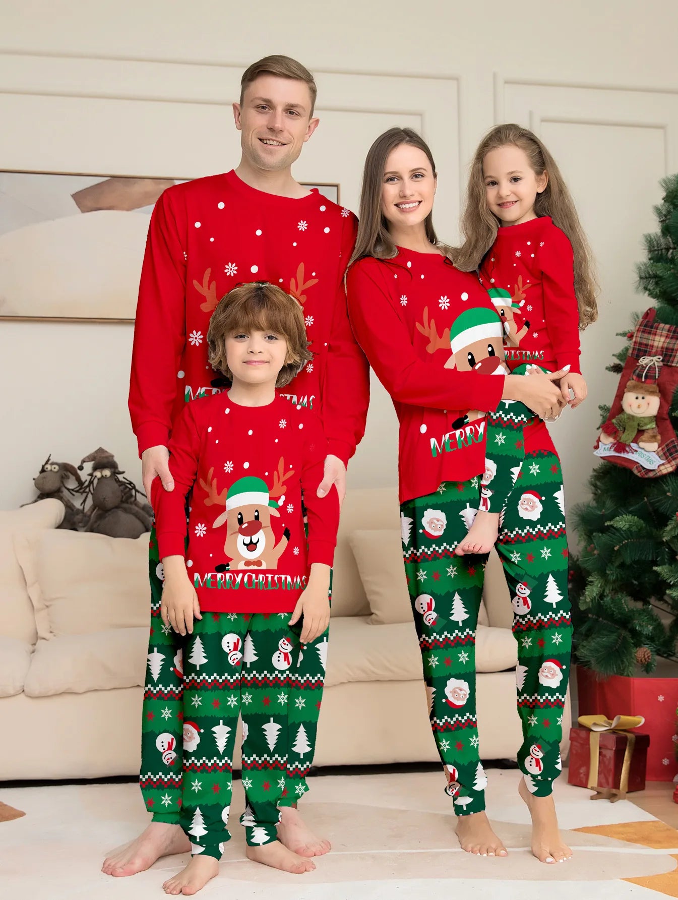 2025 Christmas Family Matching Pajamas Set Adults Kids New Year's Costumes Elk Print Full Sleeve 2 Pcs Suit Sleepwear Xmas Look