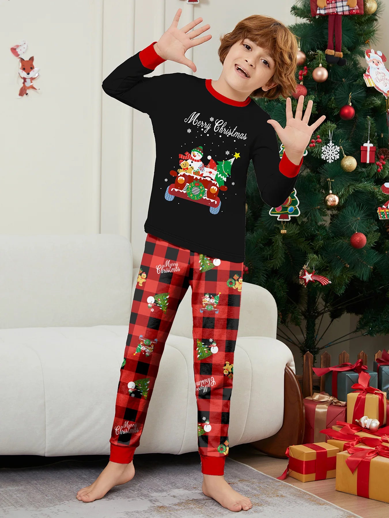 2026 New Year's Clothes Family Christmas Pajamas Set Adults Kids Matching Outfit Full Sleeve 2 Pcs Suit Baby&dog Romper Xmas Pjs