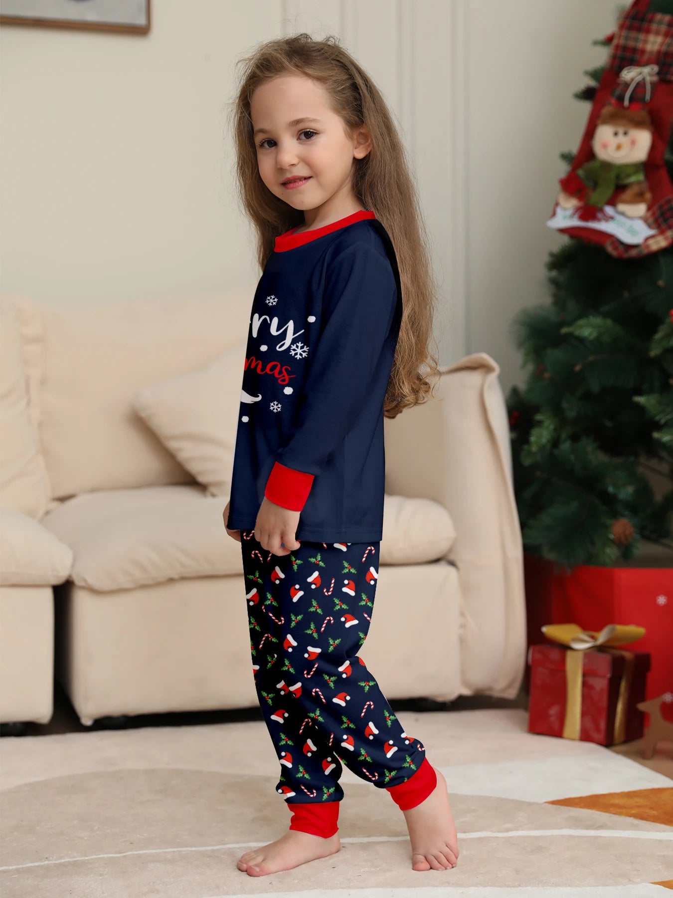 Merry Christmas Print Pajamas Set Mom Dad Kids Matching Outfits Clothing Sets Baby Romper Pjs Soft Warm Xmas Family Look Pyjamas