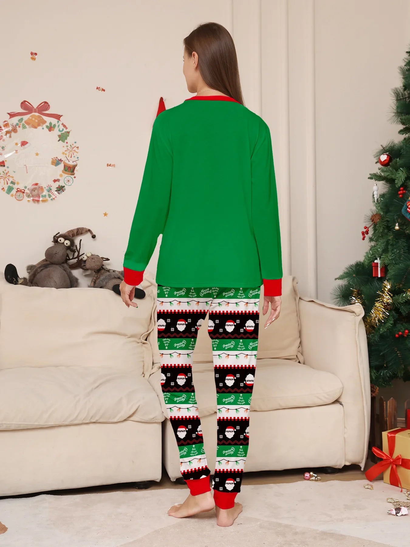 2025 Christmas Family Pajamas Set Santa Print Parent-child Matching Outfit Full Sleeve O Neck 2 Pcs Suit Sleepwear Xmas Look Pjs