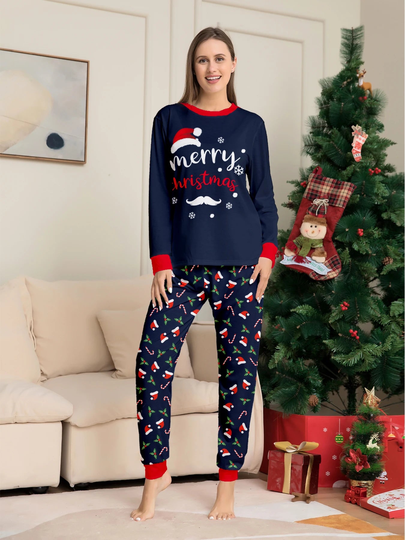 Merry Christmas Print Pajamas Set Mom Dad Kids Matching Outfits Clothing Sets Baby Romper Pjs Soft Warm Xmas Family Look Pyjamas