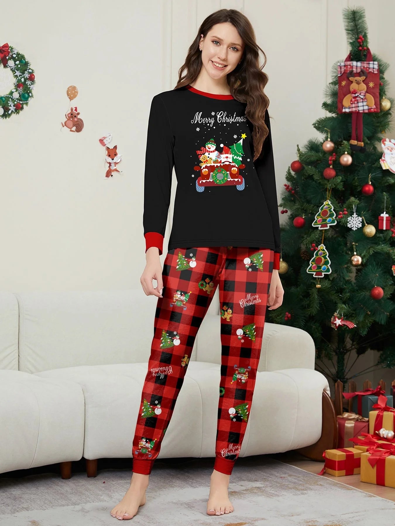 2026 New Year's Clothes Family Christmas Pajamas Set Adults Kids Matching Outfit Full Sleeve 2 Pcs Suit Baby&dog Romper Xmas Pjs