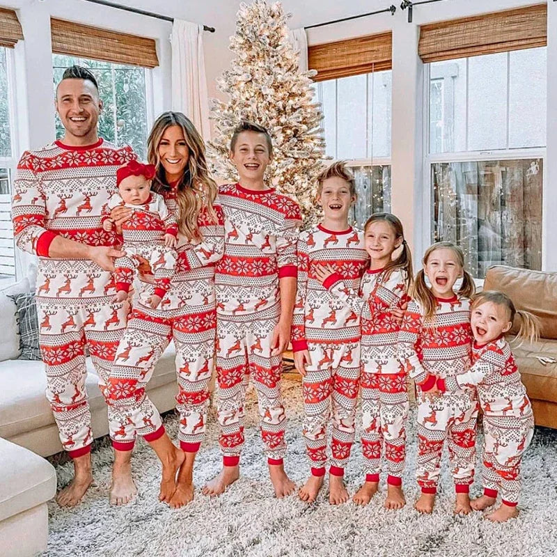 2025 Winter Christmas Look Wear All Elk Print Family Matching Outfits Mom Daughter Dad Son Pajamas Set Baby Romper Pjs Xmas Gift