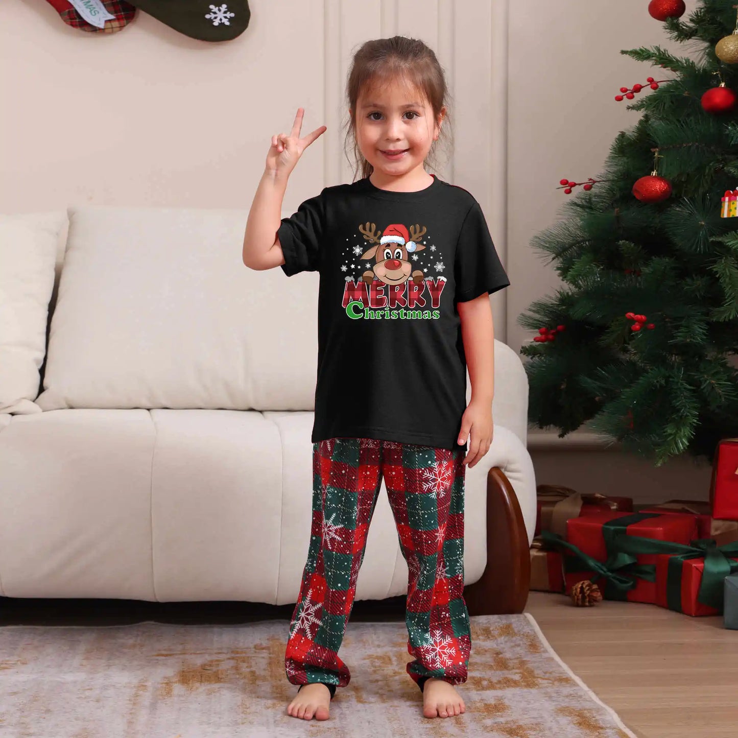 2025 Christmas Pajamas Set Short Sleeve O Neck T-Shirt+Trousers 2 Pieces Suit Family Matching Outfits Print Homewear Xmas Look
