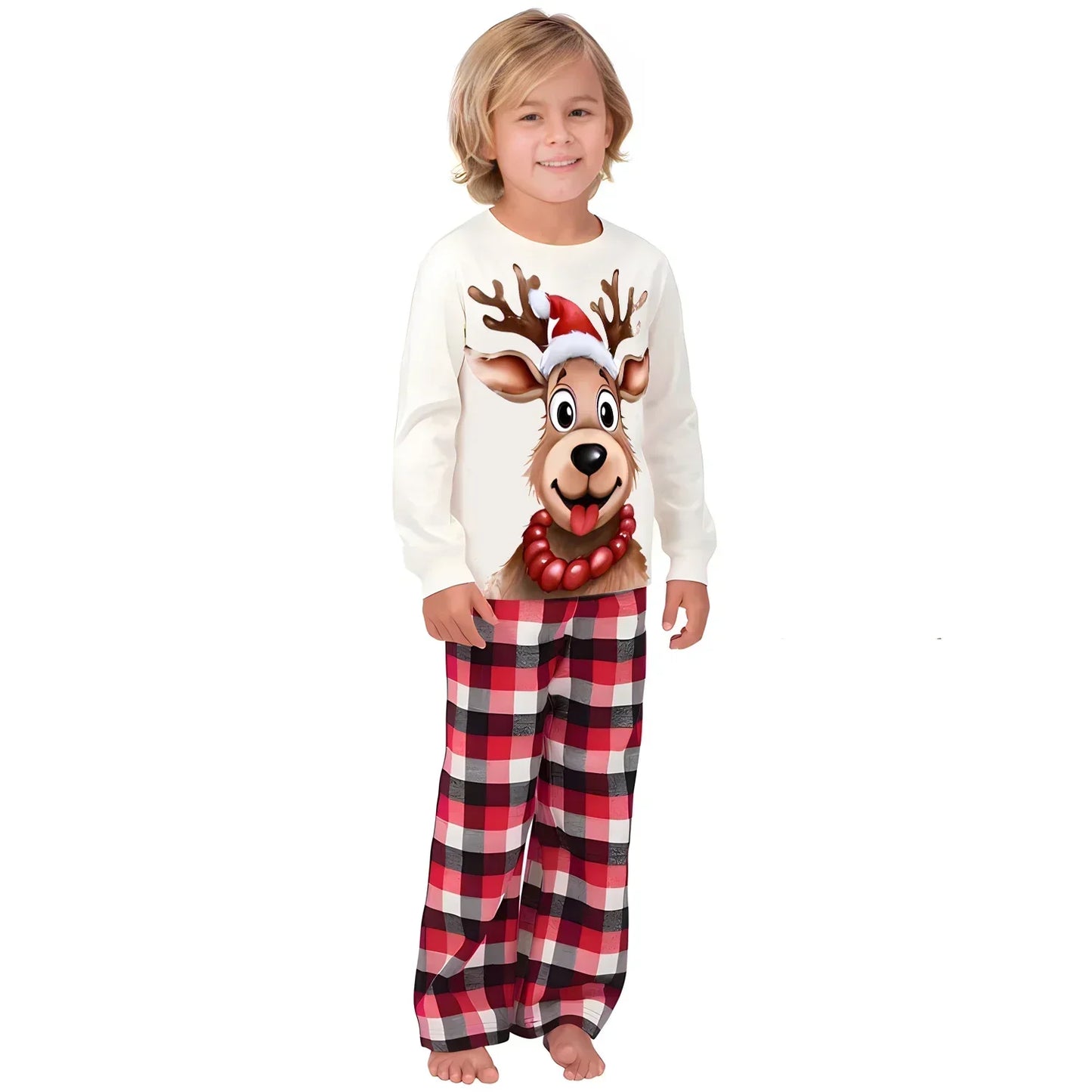 Christmas Look Elk Print Pajamas Set Adults Kids Matching Clothes Cute Soft 2 Pcs Suit