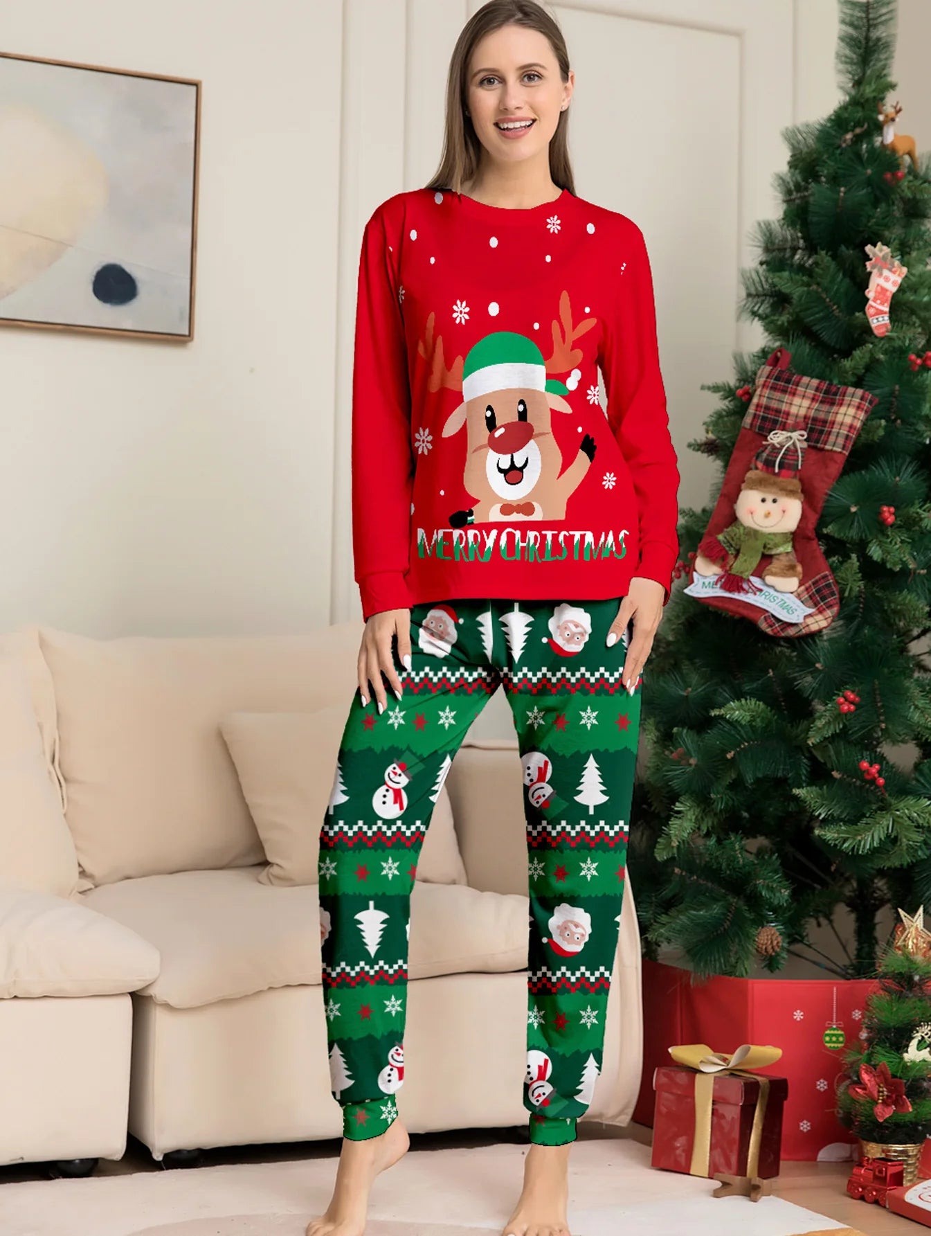2025 Christmas Family Matching Pajamas Set Adults Kids New Year's Costumes Elk Print Full Sleeve 2 Pcs Suit Sleepwear Xmas Look