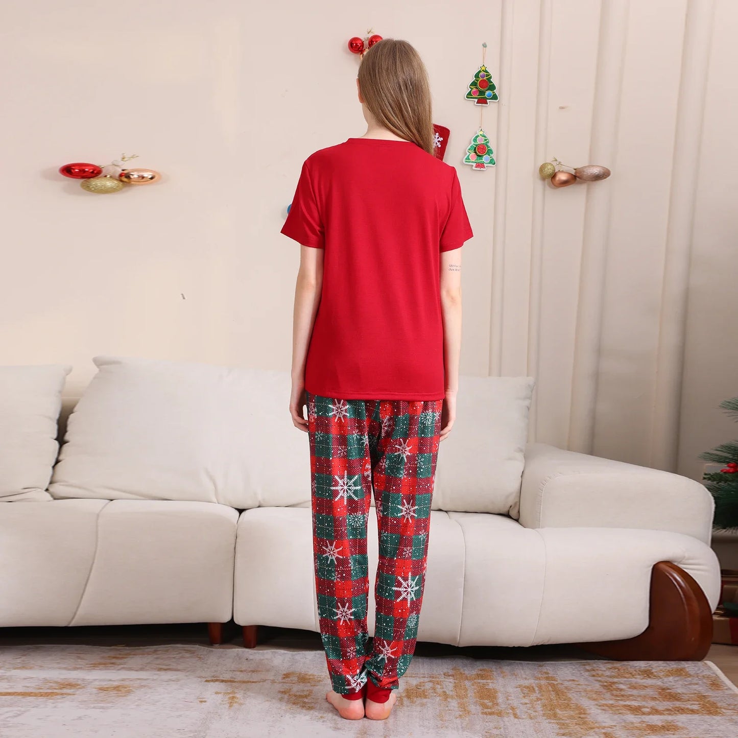 2025 Christmas Pajamas Set Short Sleeve O Neck T-Shirt+Trousers 2 Pieces Suit Family Matching Outfits Print Homewear Xmas Look