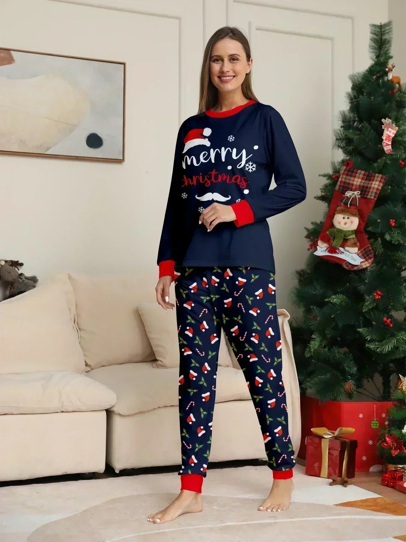 Merry Christmas Print Pajamas Set Mom Dad Kids Matching Outfits Clothing Sets Baby Romper Pjs Soft Warm Xmas Family Look Pyjamas