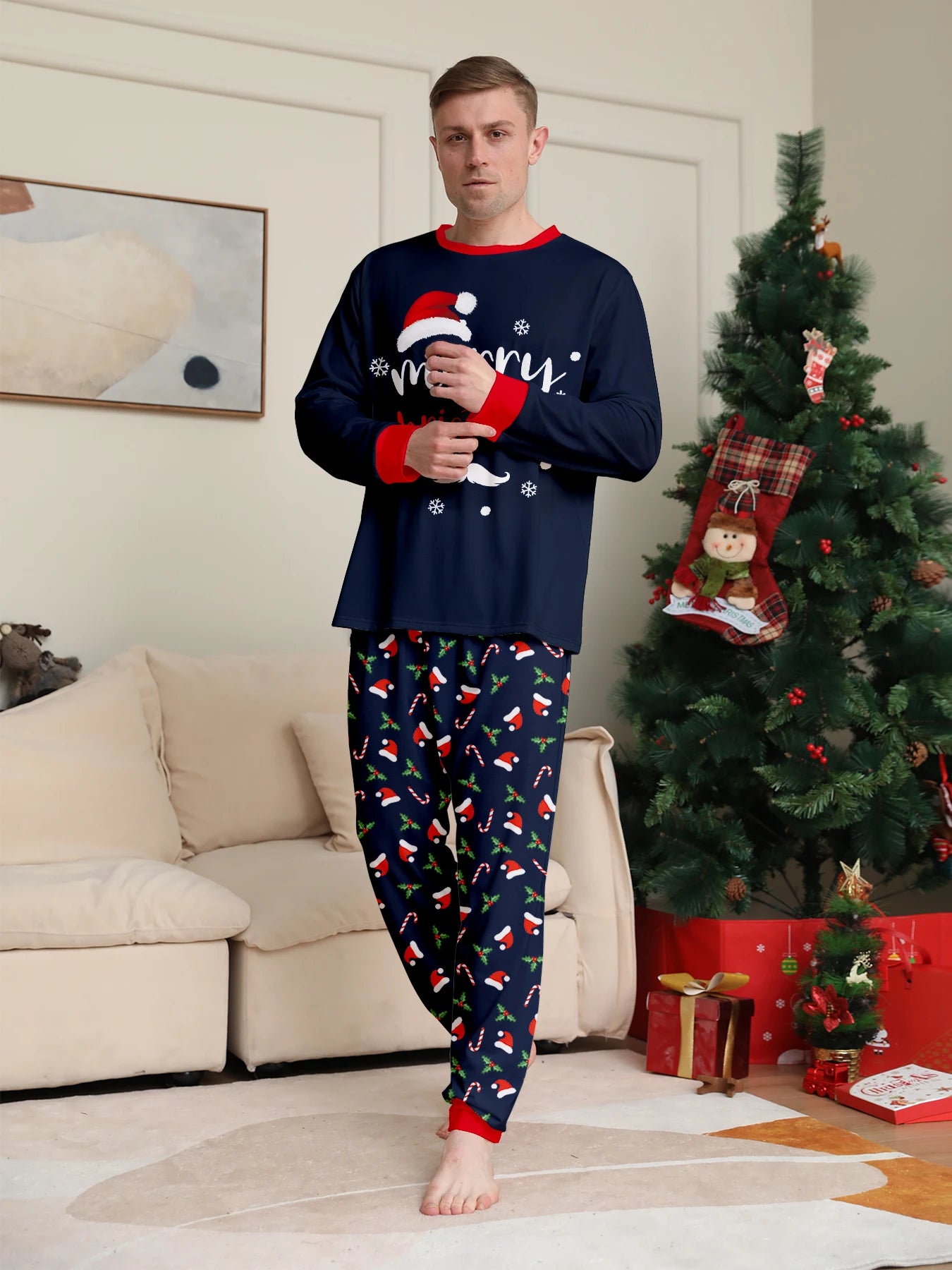 Merry Christmas Print Pajamas Set Mom Dad Kids Matching Outfits Clothing Sets Baby Romper Pjs Soft Warm Xmas Family Look Pyjamas