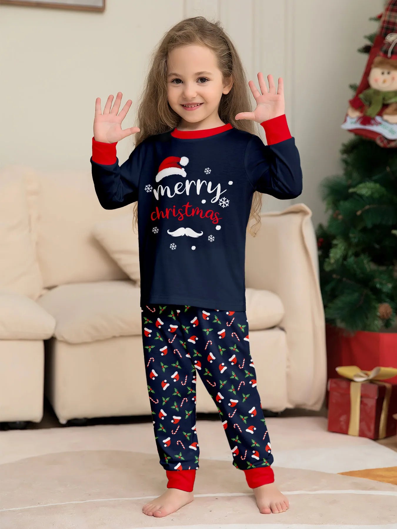 Merry Christmas Print Pajamas Set Mom Dad Kids Matching Outfits Clothing Sets Baby Romper Pjs Soft Warm Xmas Family Look Pyjamas