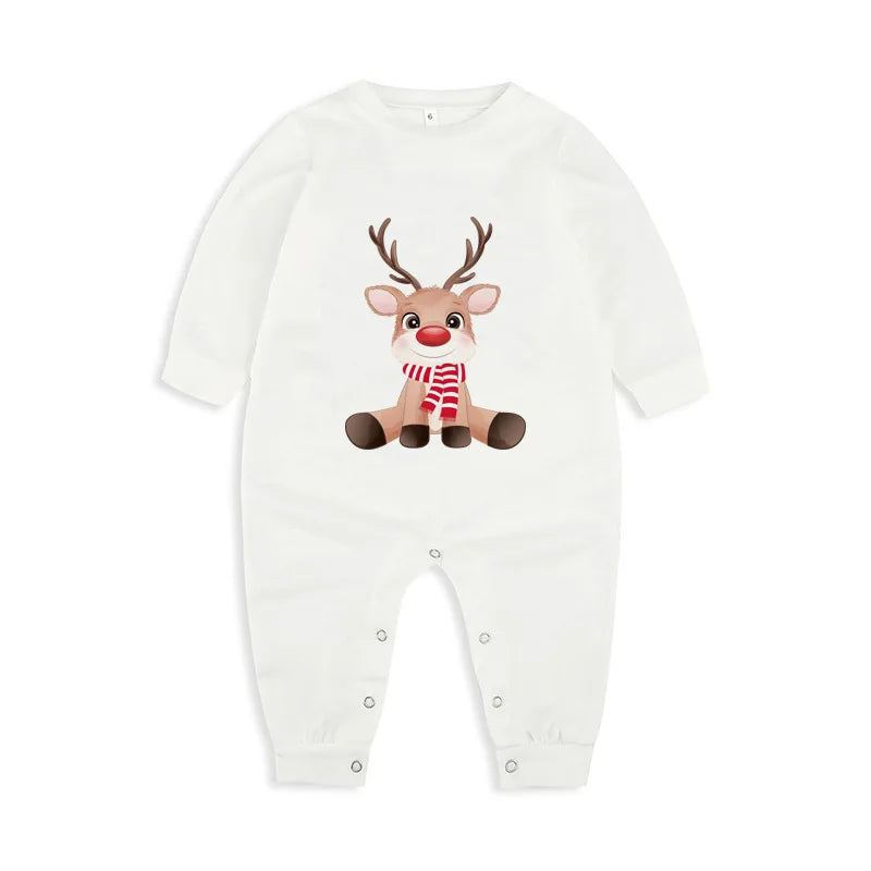 2025 New Elk Print Christmas Pajamas Mother Father Kids Matching Clothing Set Soft Loose Sleepwear Cute Xmas Family Look Pyjamas