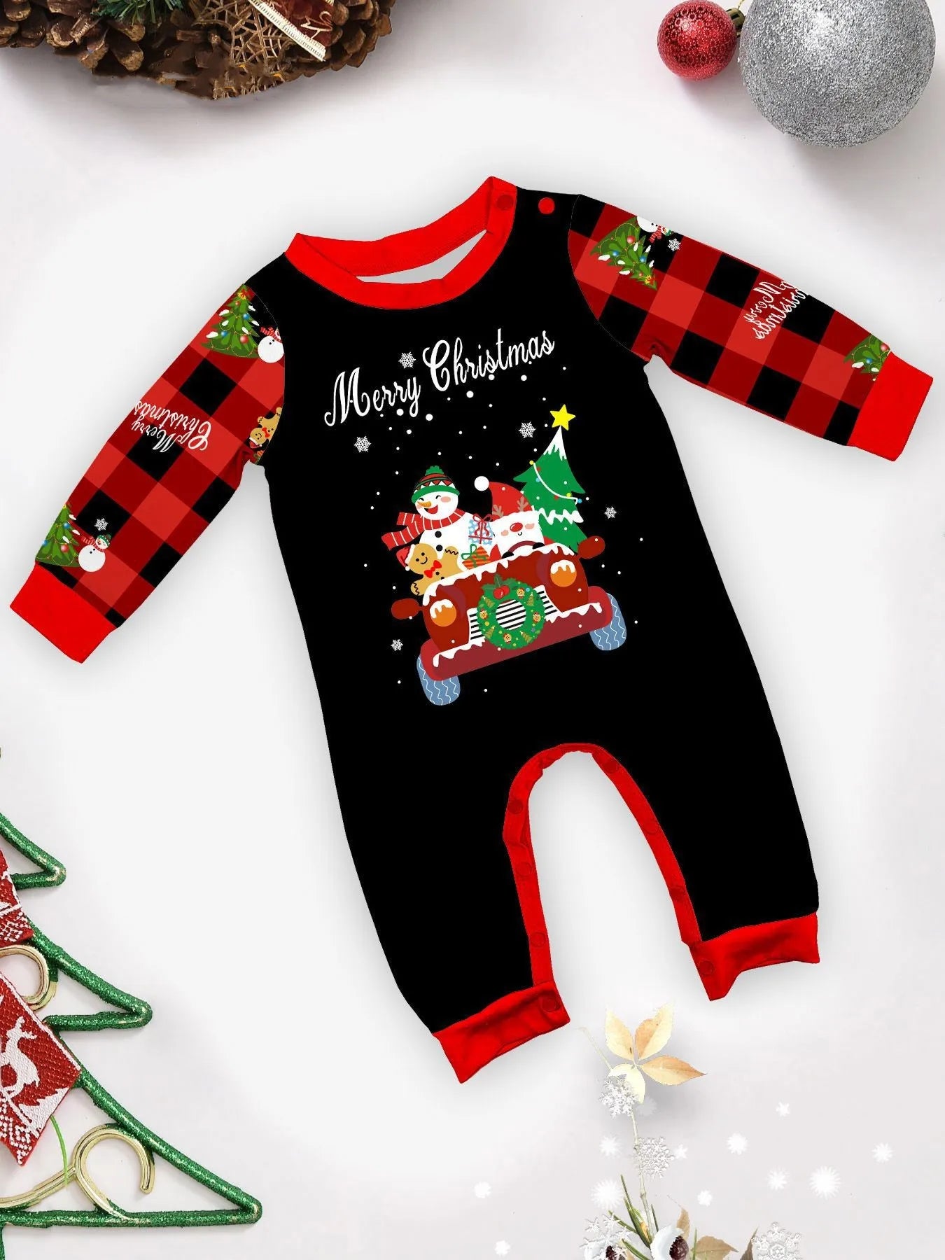 2026 New Year's Clothes Family Christmas Pajamas Set Adults Kids Matching Outfit Full Sleeve 2 Pcs Suit Baby&dog Romper Xmas Pjs