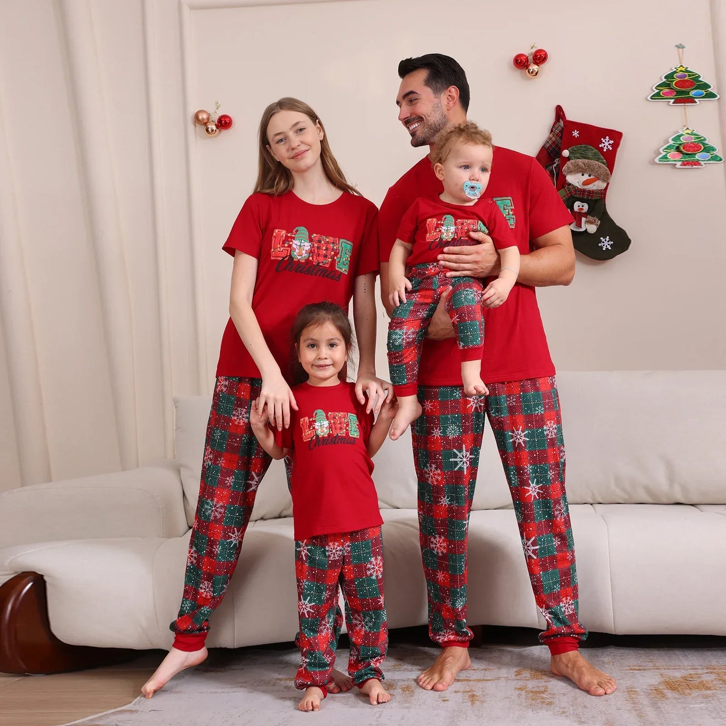 2025 Christmas Pajamas Set Short Sleeve O Neck T-Shirt+Trousers 2 Pieces Suit Family Matching Outfits Print Homewear Xmas Look