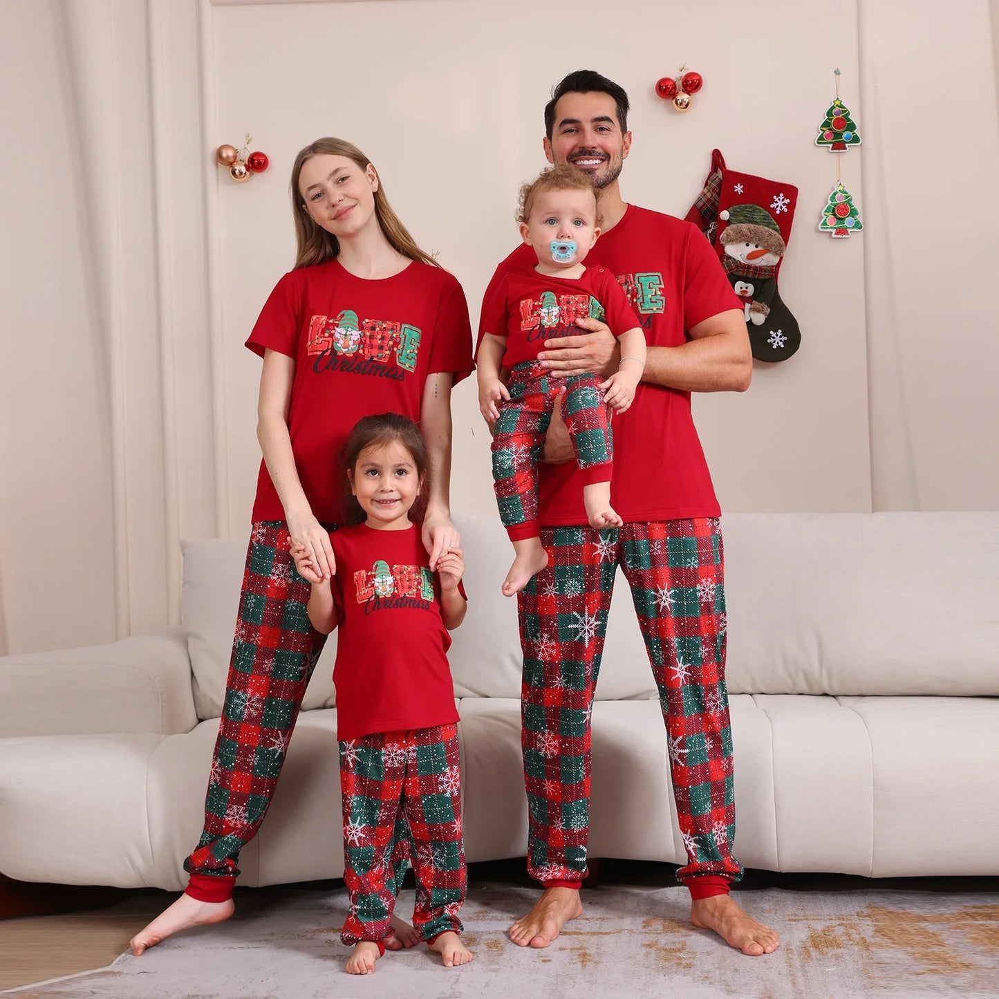 2025 Christmas Pajamas Set Short Sleeve O Neck T-Shirt+Trousers 2 Pieces Suit Family Matching Outfits Print Homewear Xmas Look
