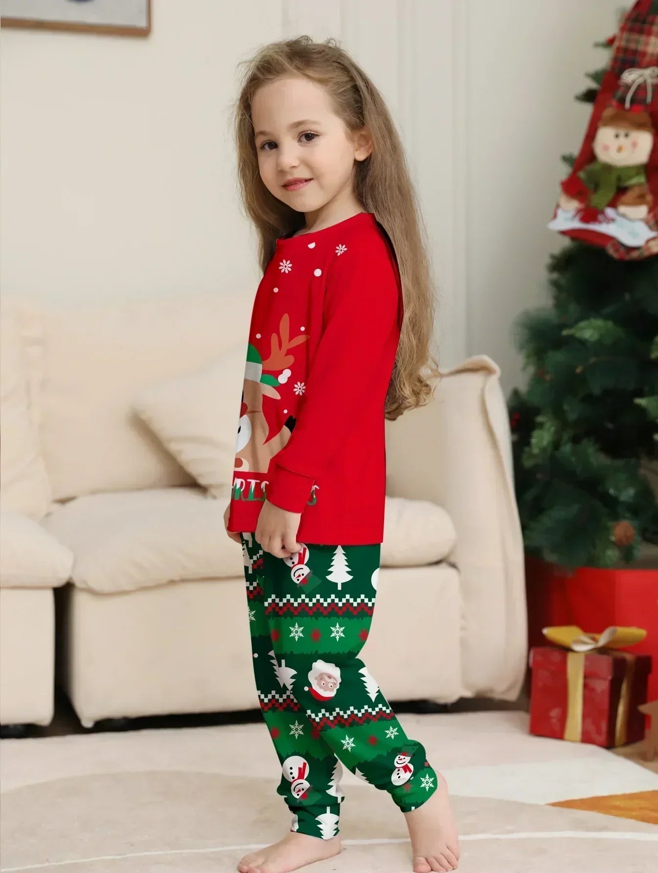 2025 Christmas Family Matching Pajamas Set Adults Kids New Year's Costumes Elk Print Full Sleeve 2 Pcs Suit Sleepwear Xmas Look
