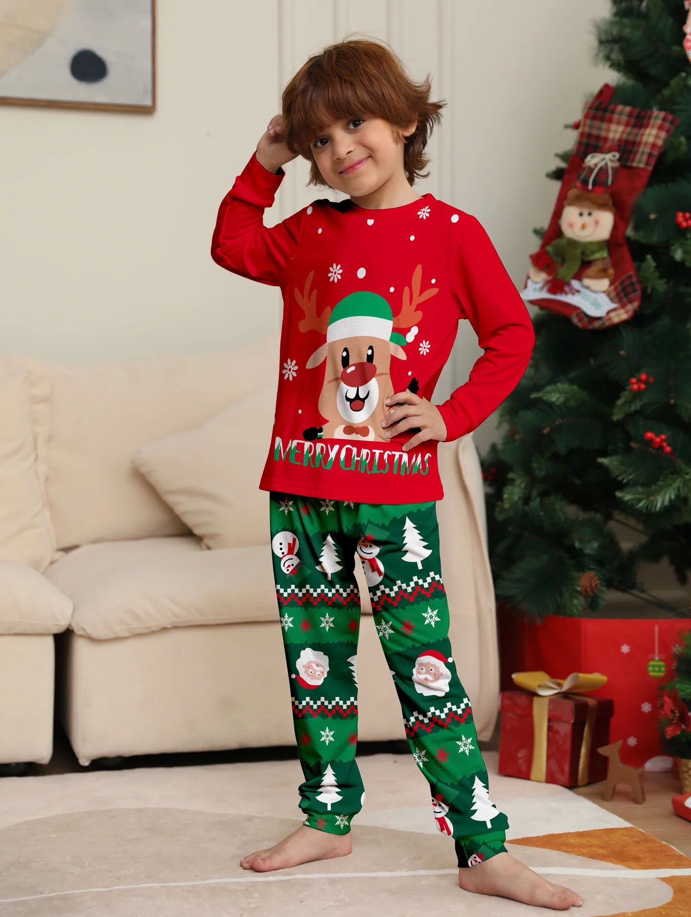 2025 Christmas Family Matching Pajamas Set Adults Kids New Year's Costumes Elk Print Full Sleeve 2 Pcs Suit Sleepwear Xmas Look