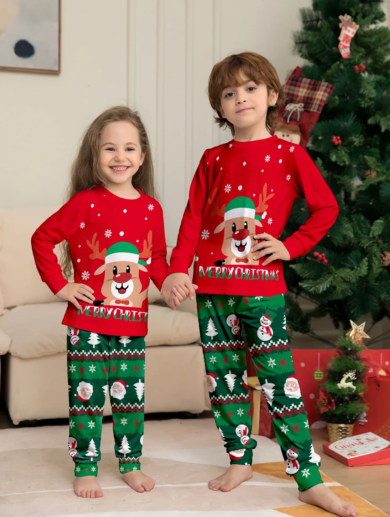 2025 Christmas Family Matching Pajamas Set Adults Kids New Year's Costumes Elk Print Full Sleeve 2 Pcs Suit Sleepwear Xmas Look