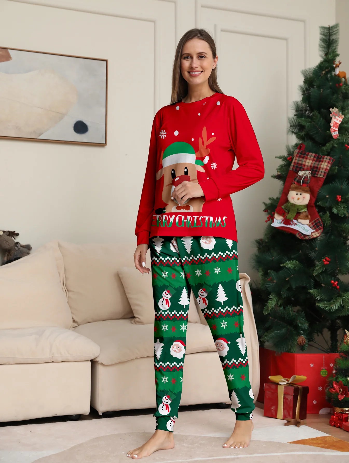 2025 Christmas Family Matching Pajamas Set Adults Kids New Year's Costumes Elk Print Full Sleeve 2 Pcs Suit Sleepwear Xmas Look