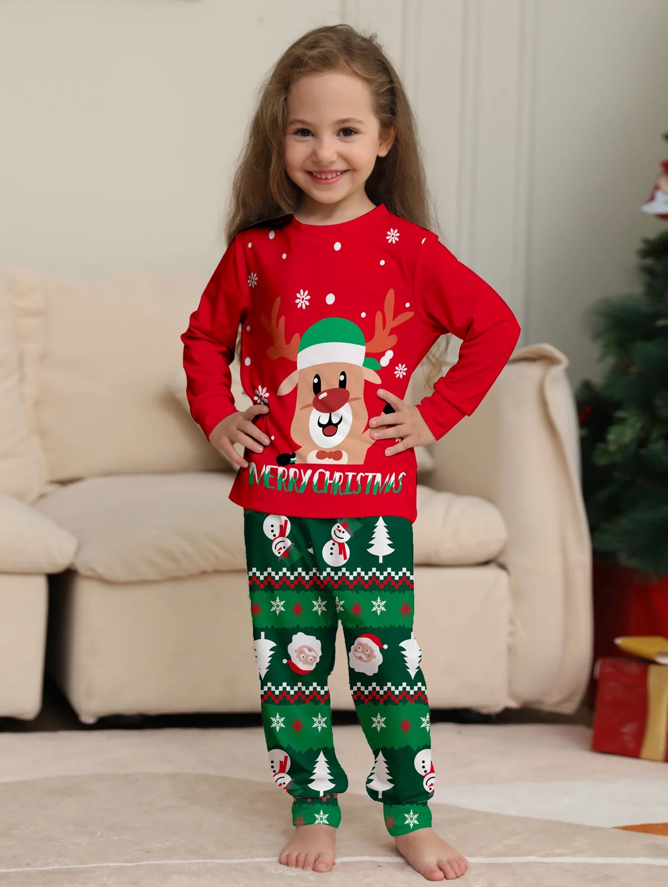2025 Christmas Family Matching Pajamas Set Adults Kids New Year's Costumes Elk Print Full Sleeve 2 Pcs Suit Sleepwear Xmas Look