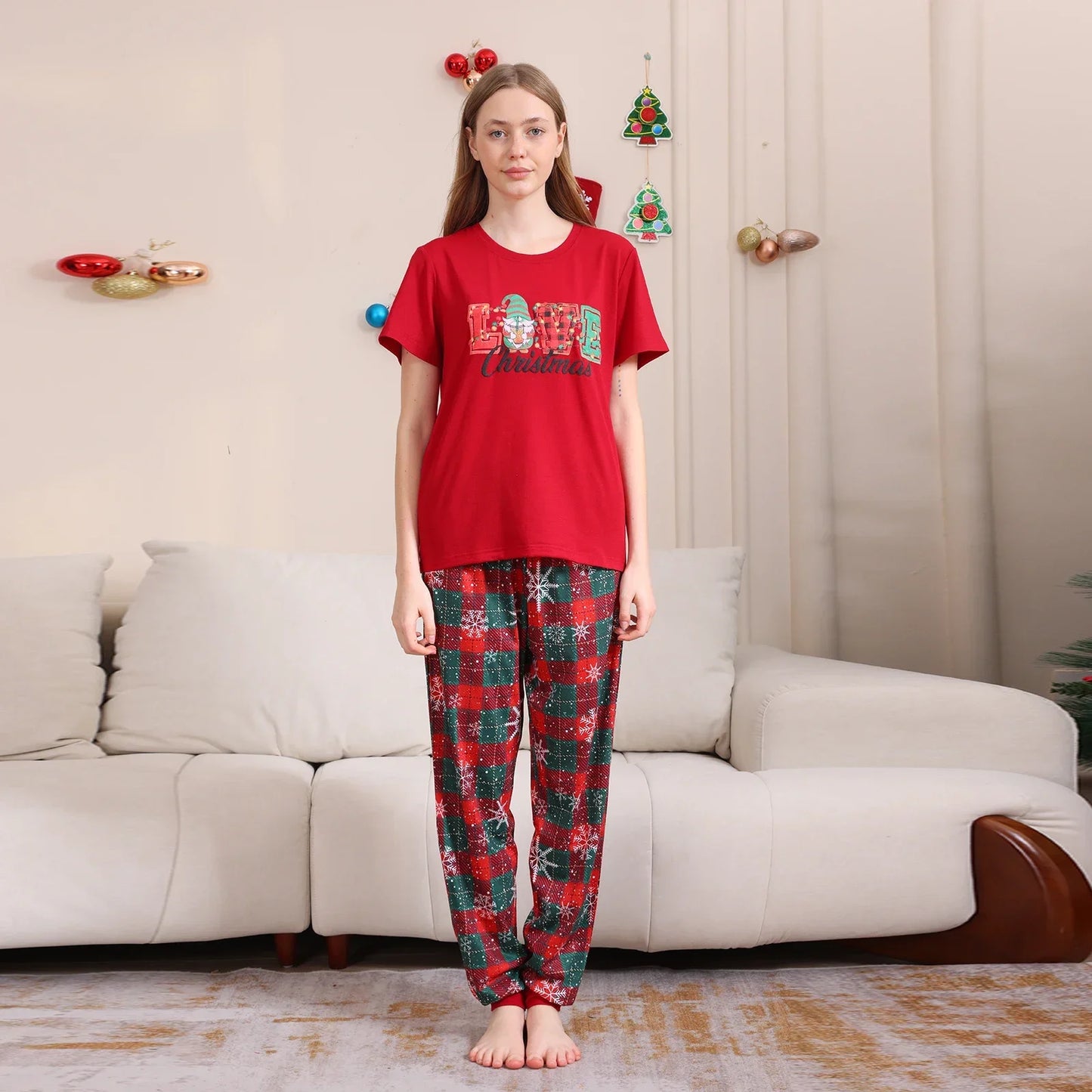 2025 Christmas Pajamas Set Short Sleeve O Neck T-Shirt+Trousers 2 Pieces Suit Family Matching Outfits Print Homewear Xmas Look