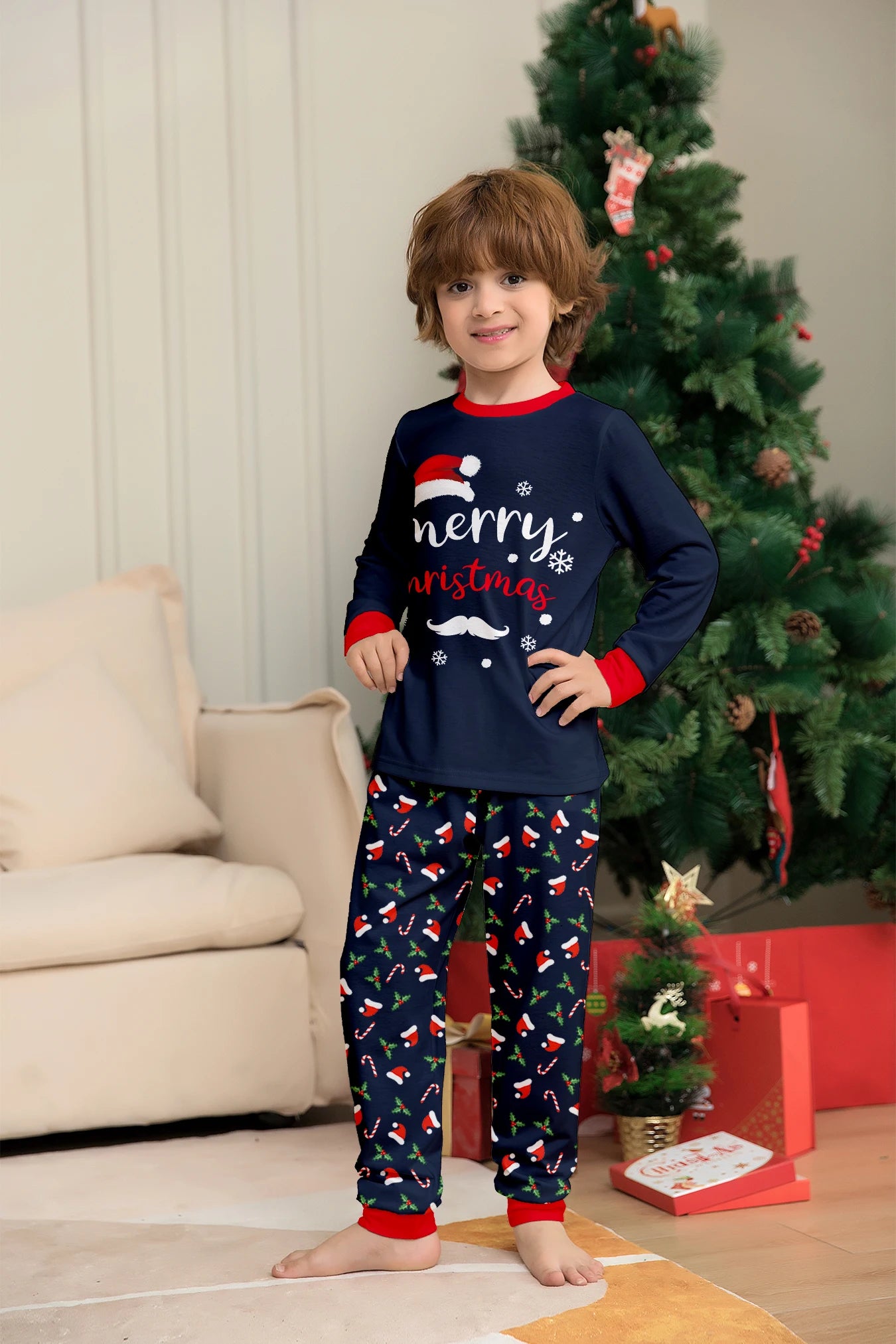 Merry Christmas Print Pajamas Set Mom Dad Kids Matching Outfits Clothing Sets Baby Romper Pjs Soft Warm Xmas Family Look Pyjamas