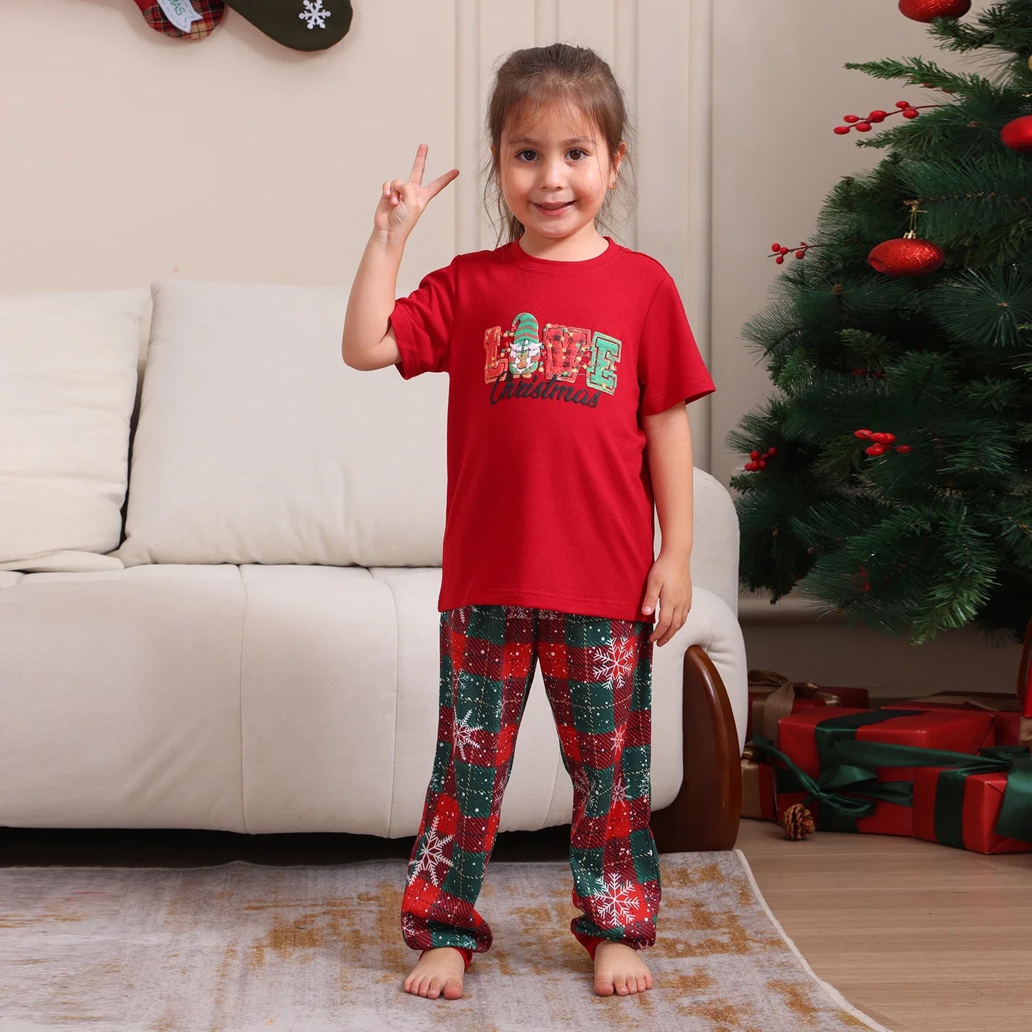 2025 Christmas Pajamas Set Short Sleeve O Neck T-Shirt+Trousers 2 Pieces Suit Family Matching Outfits Print Homewear Xmas Look