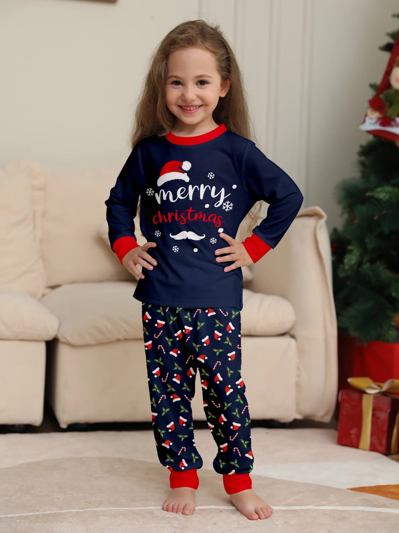Merry Christmas Print Pajamas Set Mom Dad Kids Matching Outfits Clothing Sets Baby Romper Pjs Soft Warm Xmas Family Look Pyjamas