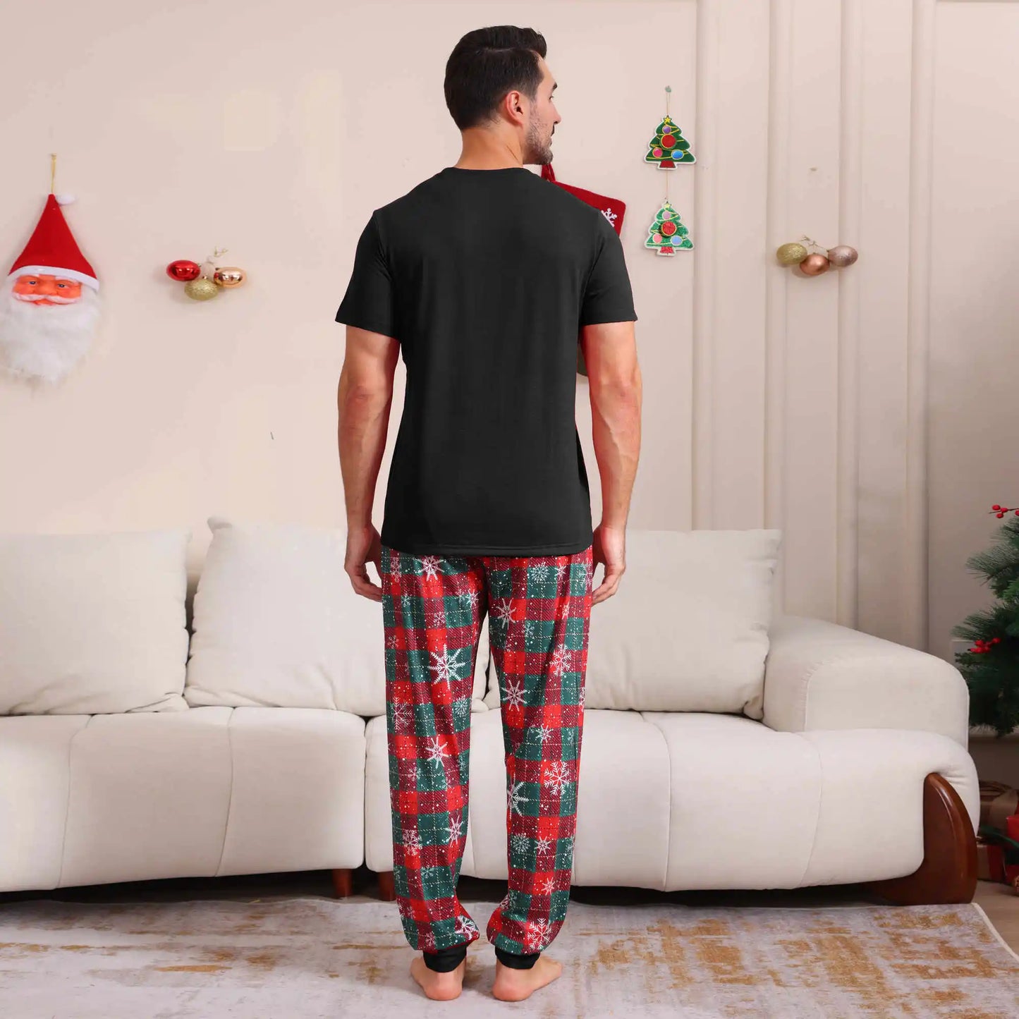 2025 Christmas Pajamas Set Short Sleeve O Neck T-Shirt+Trousers 2 Pieces Suit Family Matching Outfits Print Homewear Xmas Look