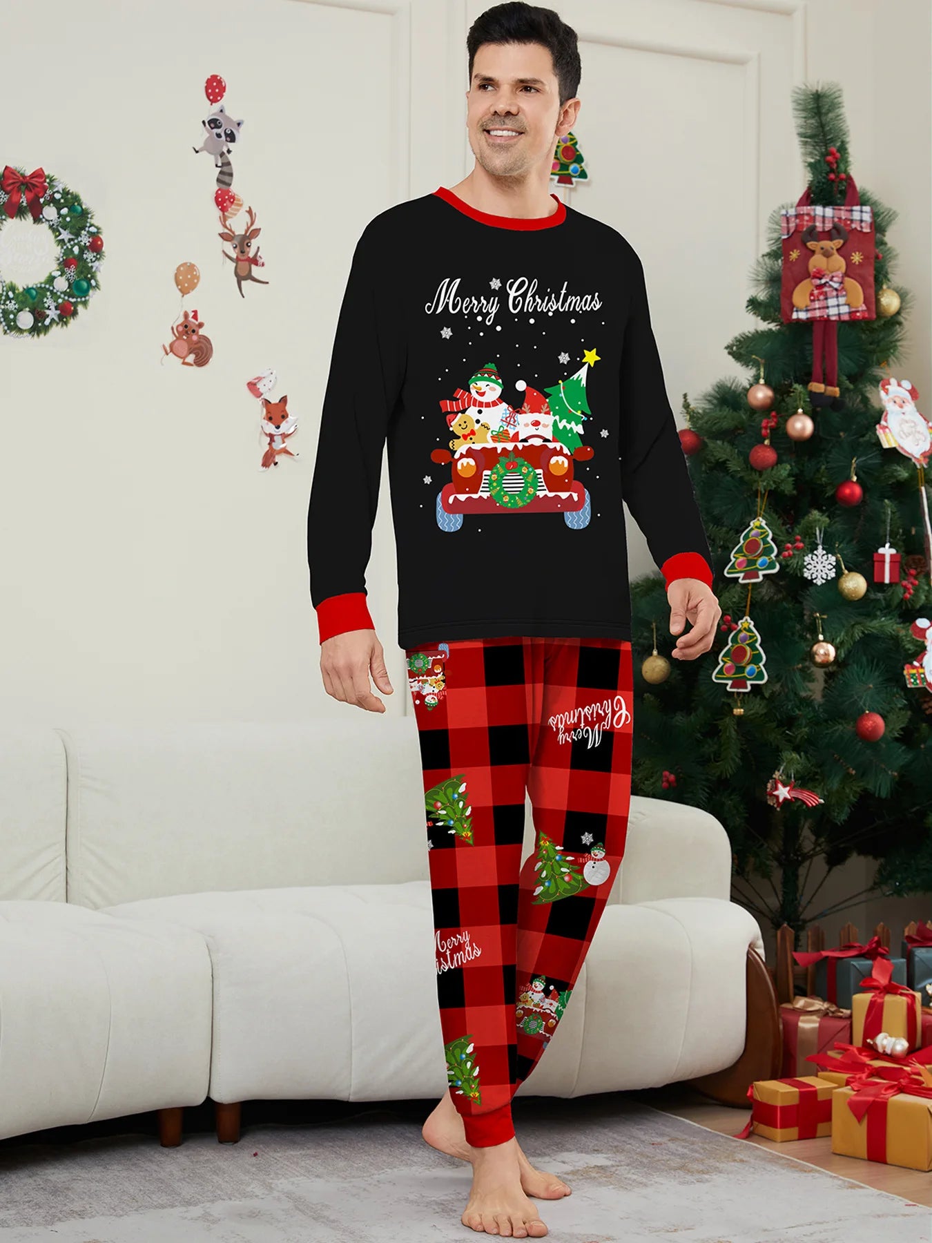 2026 New Year's Clothes Family Christmas Pajamas Set Adults Kids Matching Outfit Full Sleeve 2 Pcs Suit Baby&dog Romper Xmas Pjs