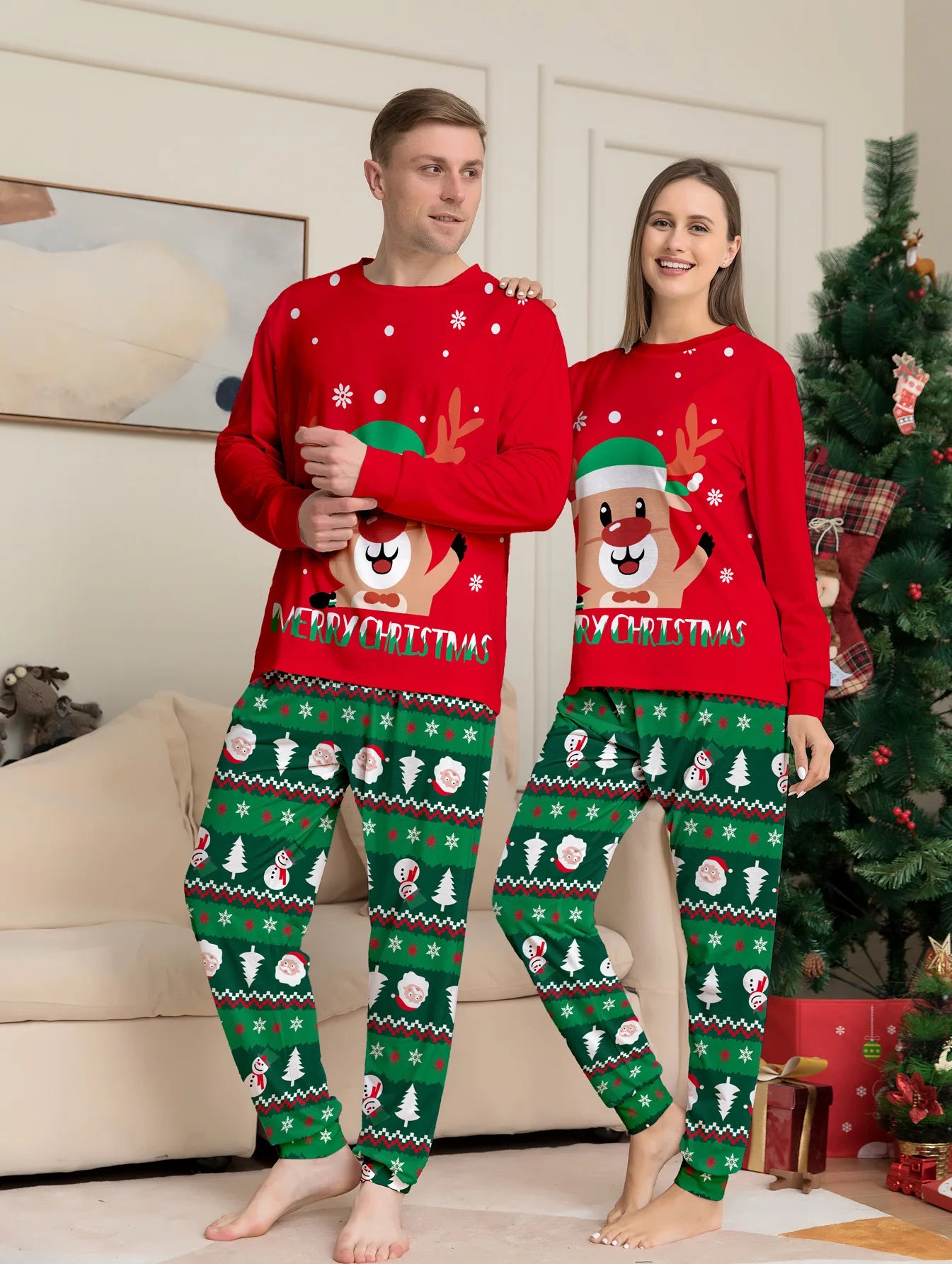 2025 Christmas Family Matching Pajamas Set Adults Kids New Year's Costumes Elk Print Full Sleeve 2 Pcs Suit Sleepwear Xmas Look