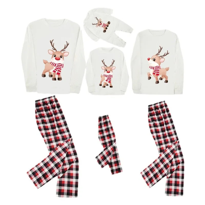 2025 New Elk Print Christmas Pajamas Mother Father Kids Matching Clothing Set Soft Loose Sleepwear Cute Xmas Family Look Pyjamas