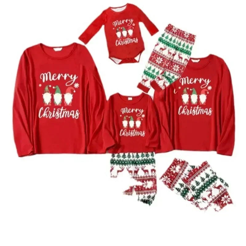 2025 Family Matching Pajamas Cartoon Print Adults Kids Christmas Clothing Set.