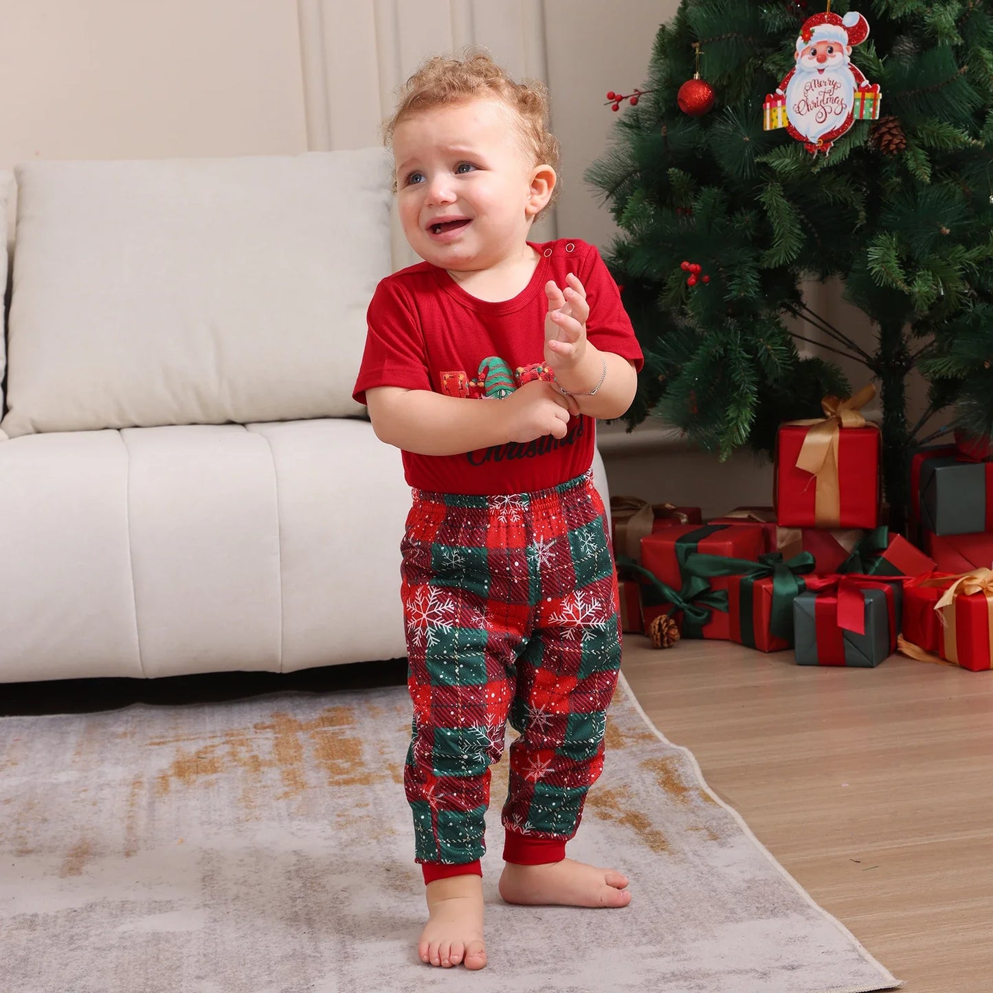 2025 Christmas Pajamas Set Short Sleeve O Neck T-Shirt+Trousers 2 Pieces Suit Family Matching Outfits Print Homewear Xmas Look