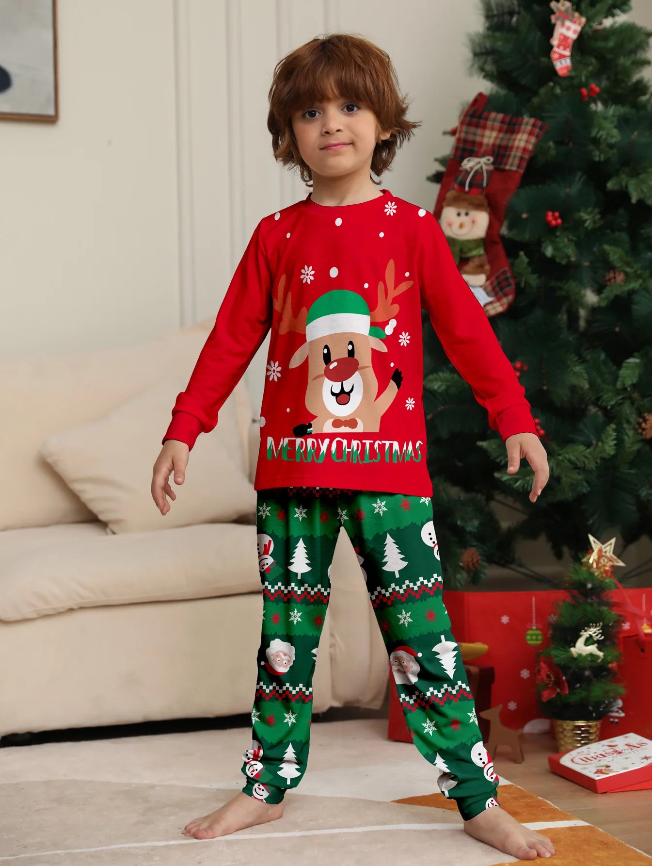 2025 Christmas Family Matching Pajamas Set Adults Kids New Year's Costumes Elk Print Full Sleeve 2 Pcs Suit Sleepwear Xmas Look