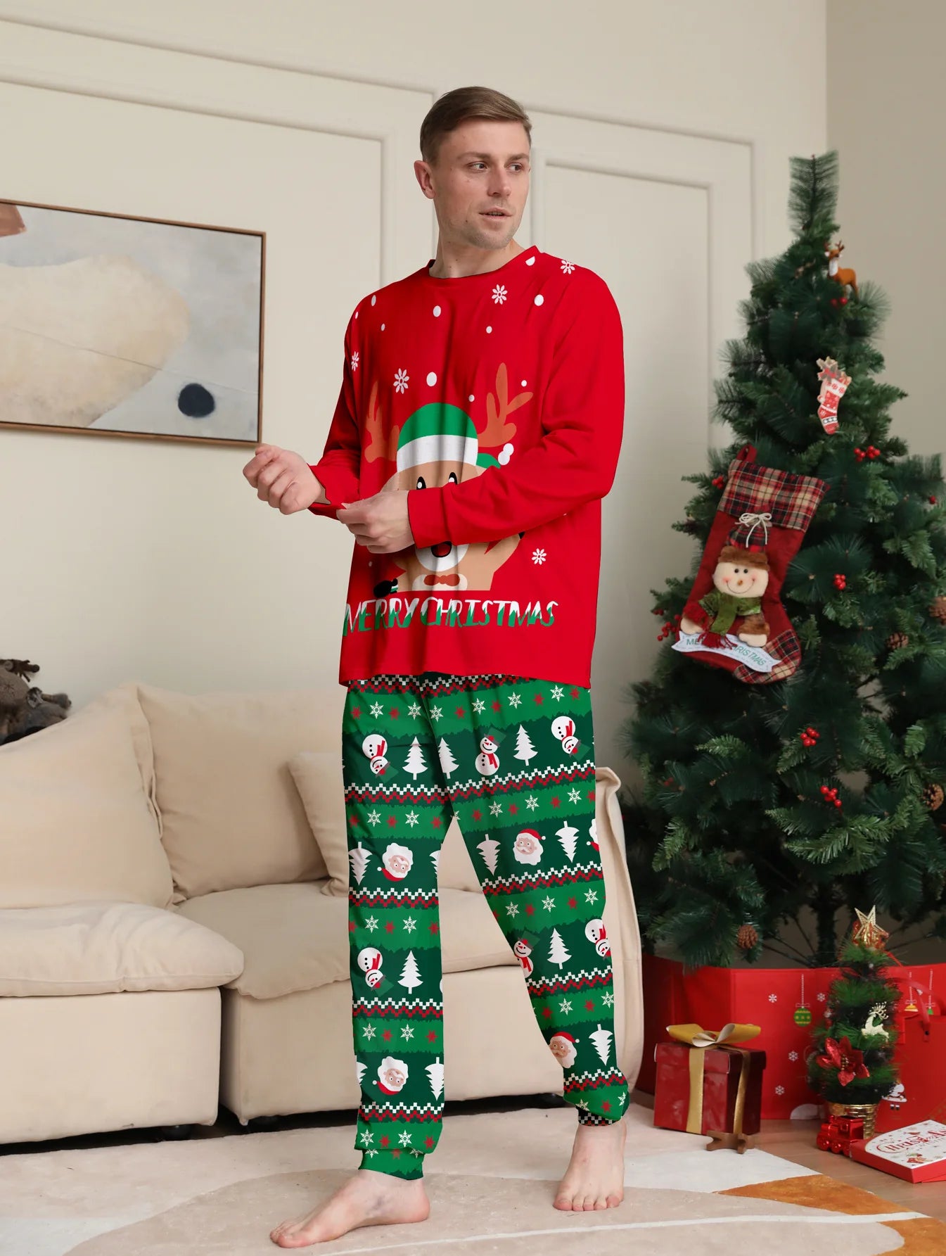 2025 Christmas Family Matching Pajamas Set Adults Kids New Year's Costumes Elk Print Full Sleeve 2 Pcs Suit Sleepwear Xmas Look