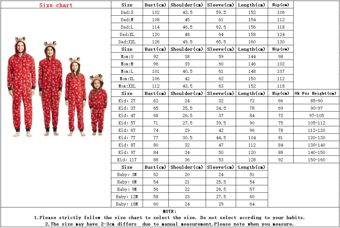Christmas Matching Outfits for Family Elk Ear Hooded One-Piece Jumpsuit Romper Adults Kids Onesie Pajamas Xmas Look Wear Pyjamas