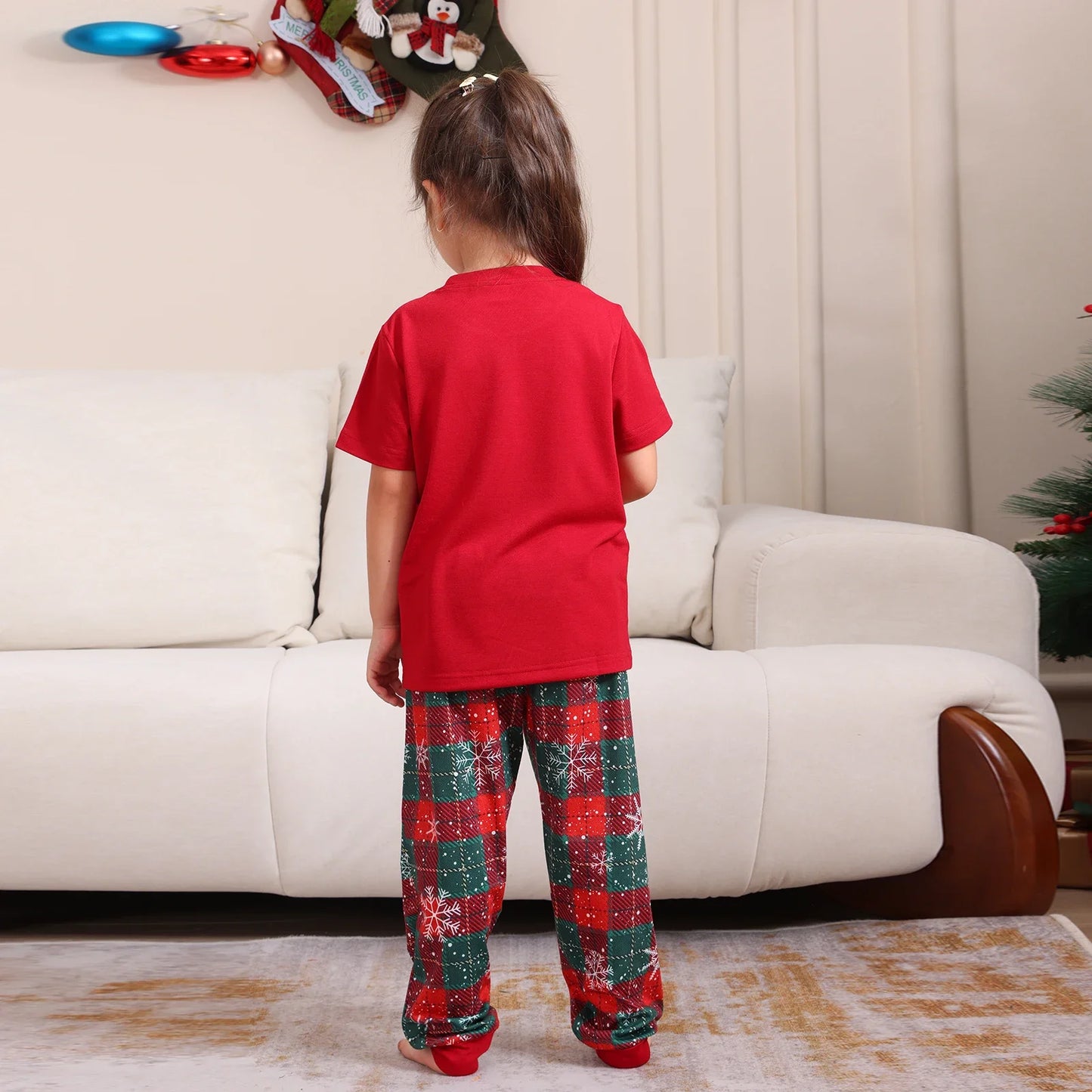2025 Christmas Pajamas Set Short Sleeve O Neck T-Shirt+Trousers 2 Pieces Suit Family Matching Outfits Print Homewear Xmas Look