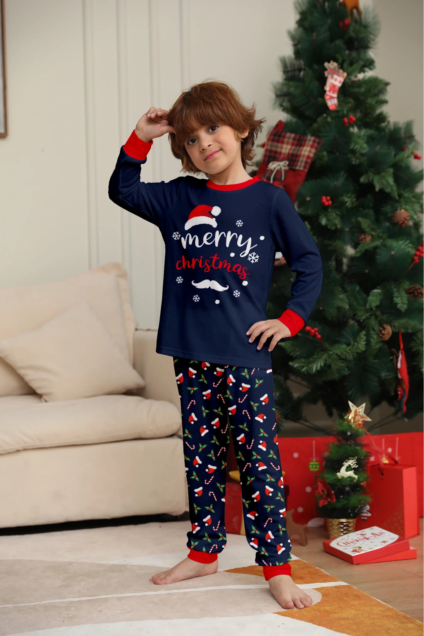 Merry Christmas Print Pajamas Set Mom Dad Kids Matching Outfits Clothing Sets Baby Romper Pjs Soft Warm Xmas Family Look Pyjamas