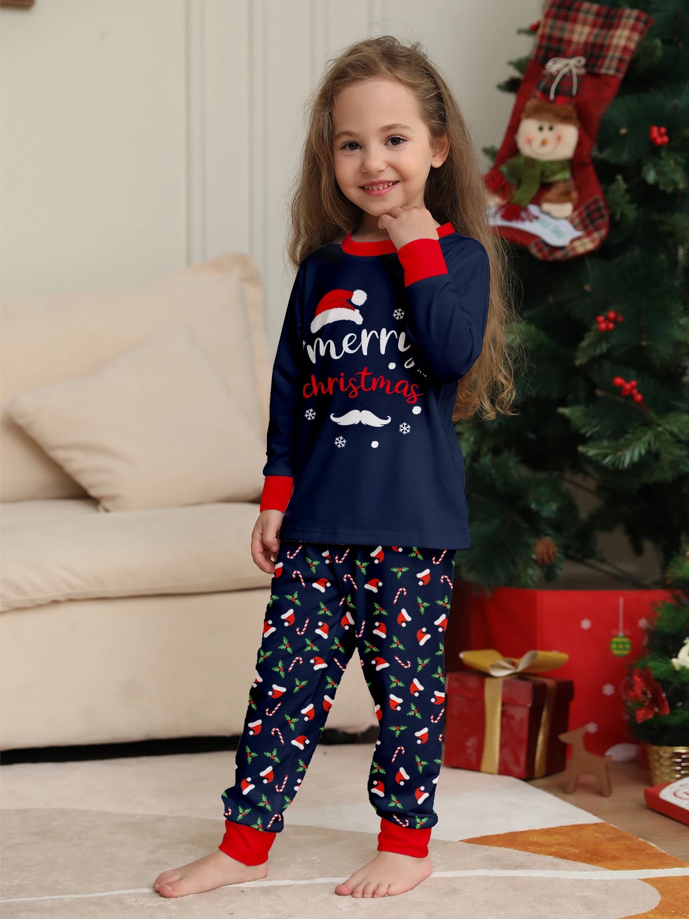Merry Christmas Print Pajamas Set Mom Dad Kids Matching Outfits Clothing Sets Baby Romper Pjs Soft Warm Xmas Family Look Pyjamas