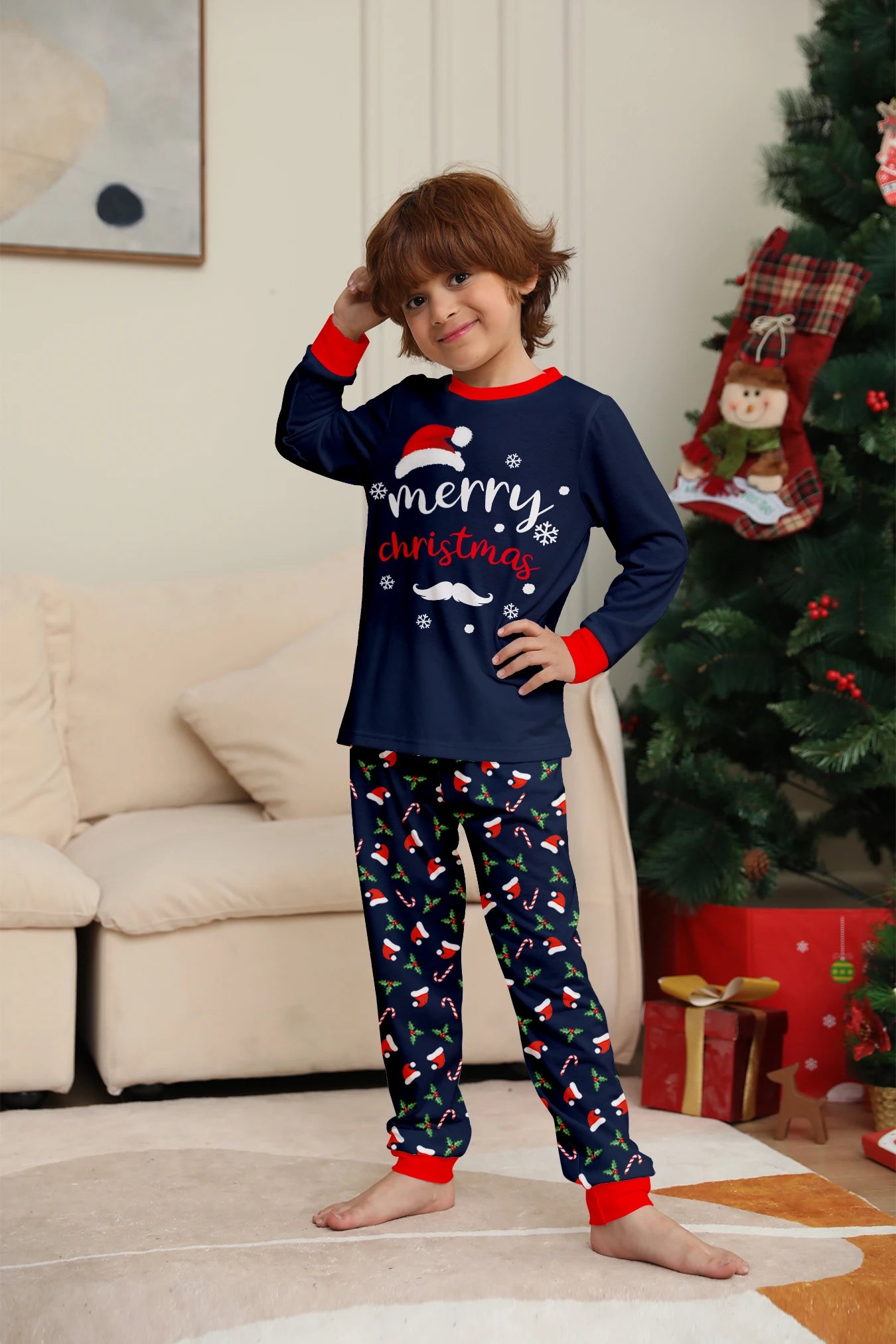 Merry Christmas Print Pajamas Set Mom Dad Kids Matching Outfits Clothing Sets Baby Romper Pjs Soft Warm Xmas Family Look Pyjamas