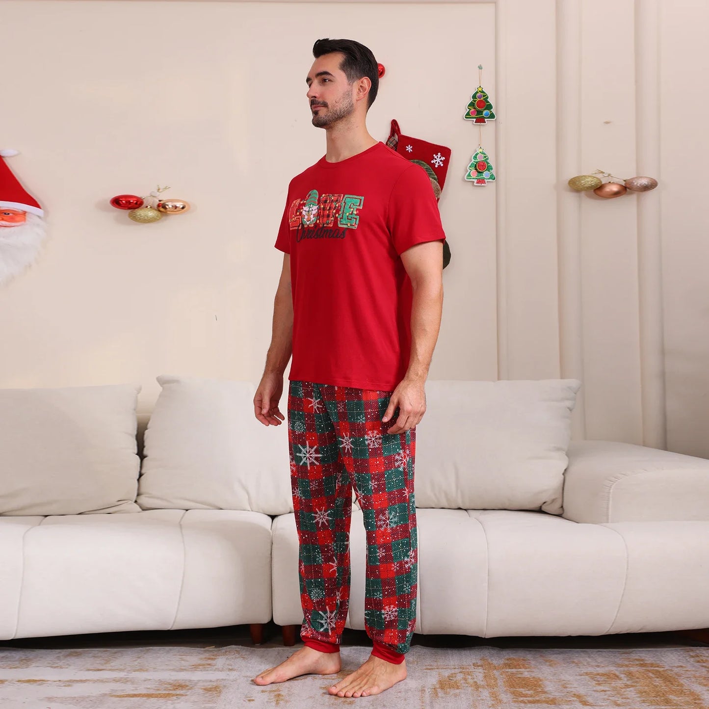 2025 Christmas Pajamas Set Short Sleeve O Neck T-Shirt+Trousers 2 Pieces Suit Family Matching Outfits Print Homewear Xmas Look