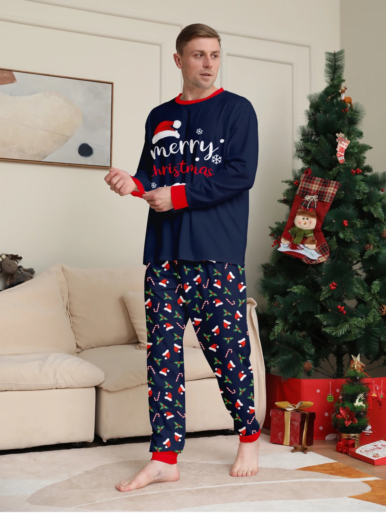 Merry Christmas Print Pajamas Set Mom Dad Kids Matching Outfits Clothing Sets Baby Romper Pjs Soft Warm Xmas Family Look Pyjamas