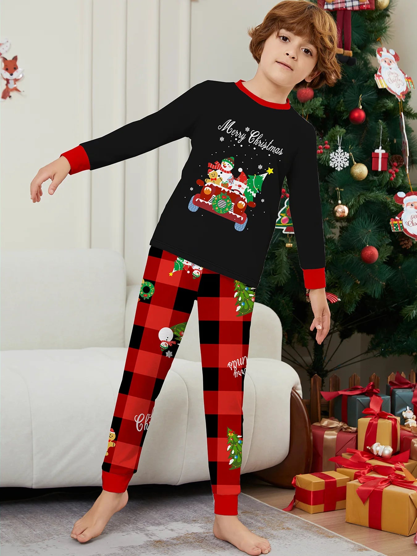 2026 New Year's Clothes Family Christmas Pajamas Set Adults Kids Matching Outfit Full Sleeve 2 Pcs Suit Baby&dog Romper Xmas Pjs