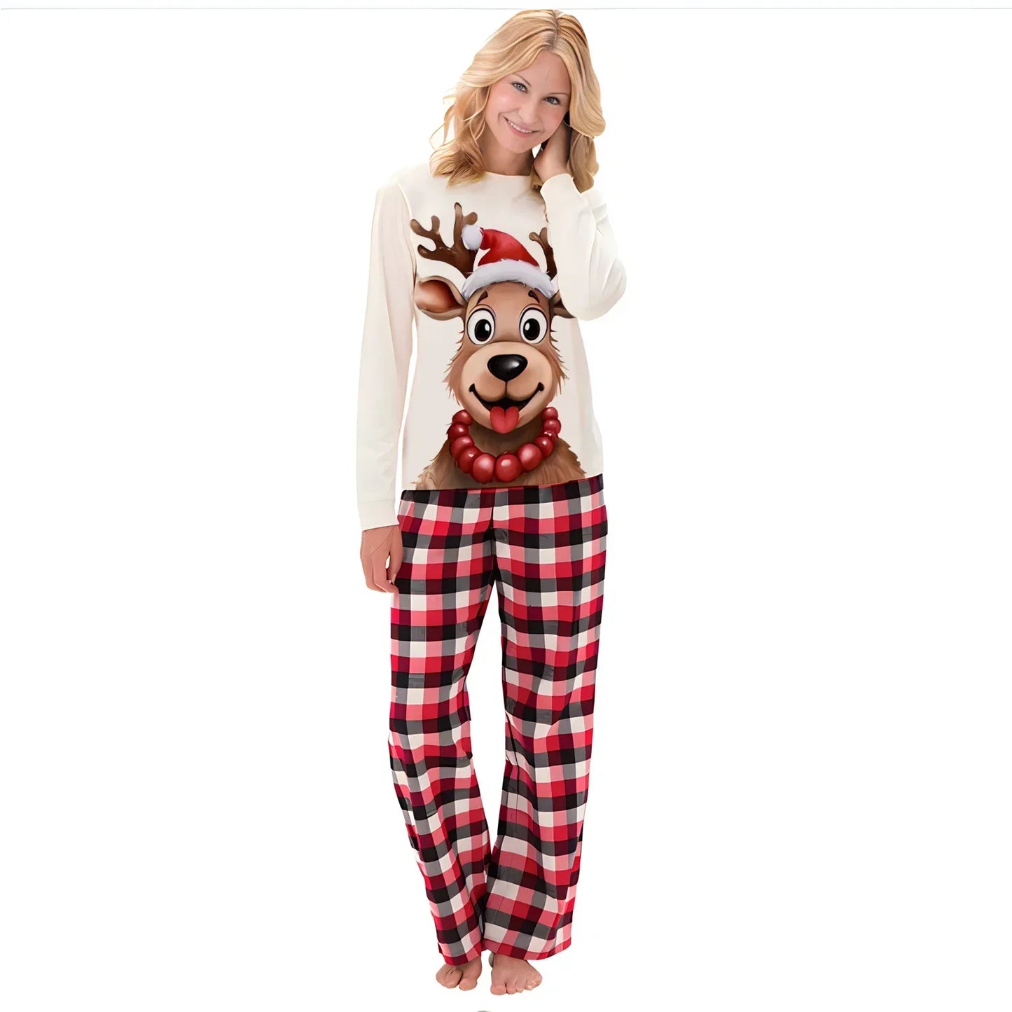 Christmas Look Elk Print Pajamas Set Adults Kids Matching Clothes Cute Soft 2 Pcs Suit