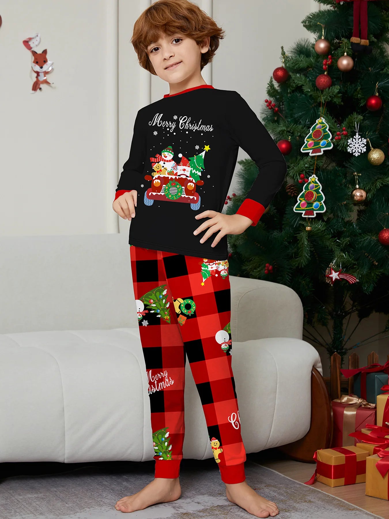 2026 New Year's Clothes Family Christmas Pajamas Set Adults Kids Matching Outfit Full Sleeve 2 Pcs Suit Baby&dog Romper Xmas Pjs