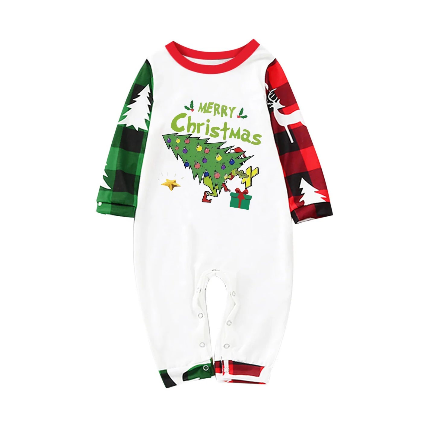 2026 Christmas Tree Patchwork Print Family Pajamas Set New Year's Costumes Holiday Wear Full Sleeve 2 Pcs Suit Pjs